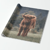 Hoogland koe kalf herfstgrasveld cadeaupapier (Uitgerold)