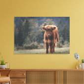 Hoogland koe kalf herfstgrasveld canvas afdruk (Insitu (Woonkamer))