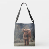 Hoogland koe kalf herfstgrasveld crossbody tas (Achterkant)