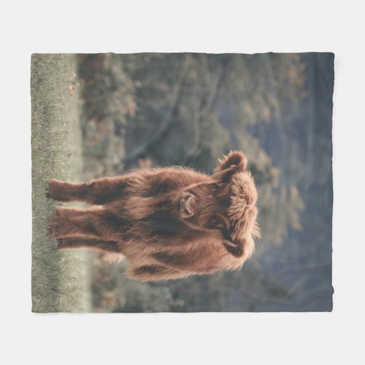 Hoogland koe kalf herfstgrasveld fleece deken (Voorkant (Horizontaal))