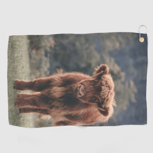 Hoogland koe kalf herfstgrasveld golfhanddoek (Horizontaal)