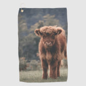 Hoogland koe kalf herfstgrasveld golfhanddoek (Voorkant)