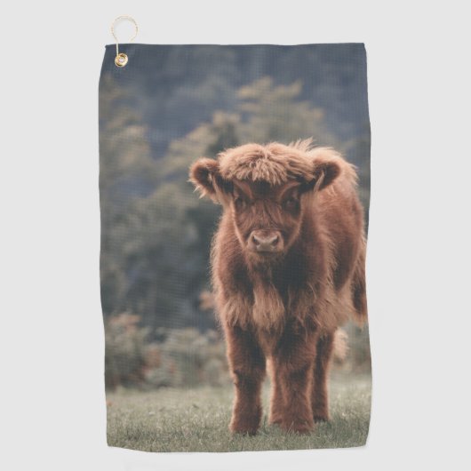 Hoogland koe kalf herfstgrasveld golfhanddoek (Voorkant)
