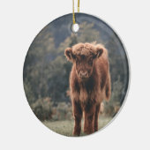 Hoogland koe kalf herfstgrasveld keramisch ornament (Links)