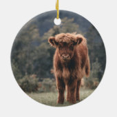 Hoogland koe kalf herfstgrasveld keramisch ornament (Achterkant)