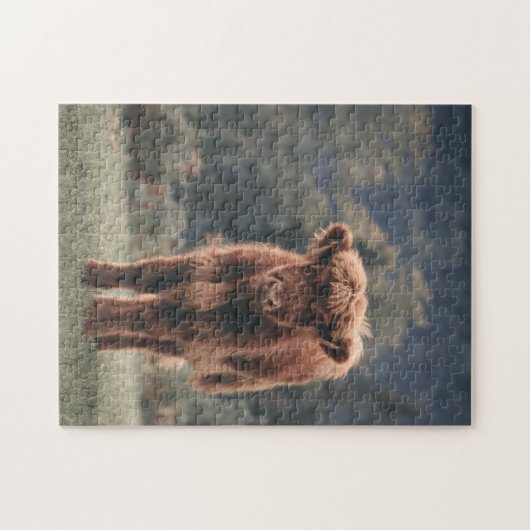 Hoogland koe kalf herfstgrasveld legpuzzel (Horizontaal)