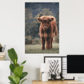 Hoogland koe kalf herfstgrasveld poster (Thuiskantoor)