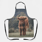 Hoogland koe kalf herfstgrasveld schort (Voorkant)