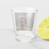 Hoogland koe kalf herfstgrasveld shot glas (Achterkant)