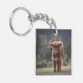 Hoogland koe kalf herfstgrasveld sleutelhanger (Voorkant Links)