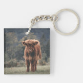 Hoogland koe kalf herfstgrasveld sleutelhanger (Achterkant)