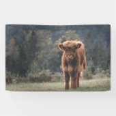 Hoogland koe kalf herfstgrasveld spandoek (Horizontaal)