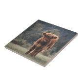 Hoogland koe kalf herfstgrasveld tegeltje (Zijkant)