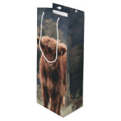 Hoogland koe kalf herfstgrasveld wijn cadeautas (Voorkant Gekanteld)