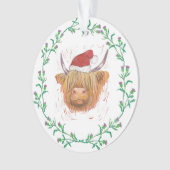 Hoogland Koe Kerstmis Pet Thistle Wreater no text Ornament (voorkant)