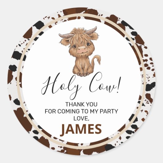 Hoogland Koe Koe Afdrukdag Ronde Sticker (Voorkant)