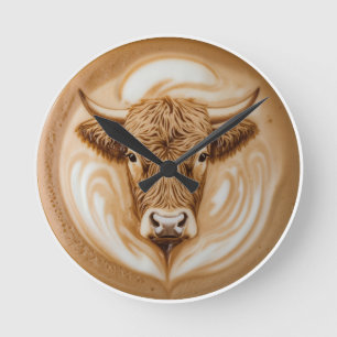 Hoogland Koe Latte Art Ronde Wandklok Eigenzinni