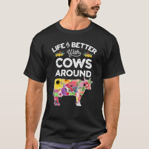 Hoogland Koe Leven Beter Met Koeien Bloem Boerderi T-shirt