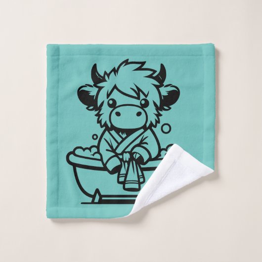 Hoogland Koe Licht Blauwgroen Bad Handdoek (Wasdoekje)