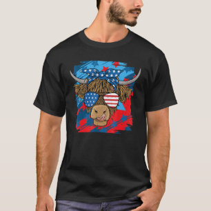 Hoogland Koe Merica 4 juli Vaars Amerikaanse Vlag T-shirt