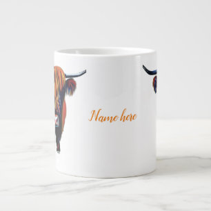 Hoogland koe met bewerkbare naam grote koffiekop