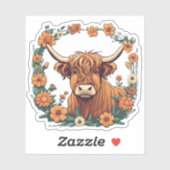 Hoogland Koe met Bohemian Flowers Sticker (Vel)