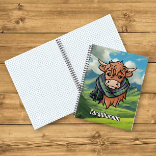 Hoogland Koe met Farquharson Tartan Sjaal Notitieboek