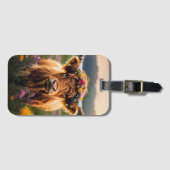 Hoogland Koe met kleurrijke bloemkroon Bagagelabel (Voorkant (horizontaal))