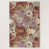 Hoogland koe met wilde bloemen legpuzzel (Verticaal)