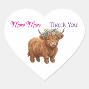Hoogland Koe Moo Moo Dank Je Verjaardag Hart Sticker