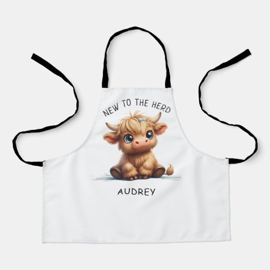 Hoogland Koe nieuw voor het beslag Schort (Voorkant)