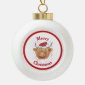 Hoogland Koe Pet Rood Lijst Kerst Keramische Bal Ornament (Voorkant)