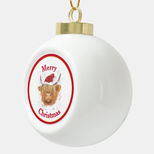Hoogland Koe Pet Rood Lijst Kerst Keramische Bal Ornament (Rechts)