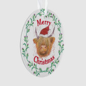 Hoogland Koe Pet Thistle Wreath Merry Kerstmis Ornament (voorkant)