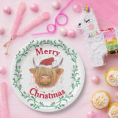 Hoogland Koe Pet Thistle Wreath Merry Kerstmis Papieren Bordje (Feest)