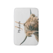 Hoogland koe portret eigen naam initiaal monogram badmat (Voorkant Verticaal)