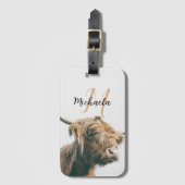 Hoogland koe portret eigen naam initiaal monogram bagagelabel (Voorkant (verticaal))
