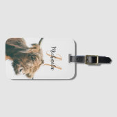 Hoogland koe portret eigen naam initiaal monogram bagagelabel (Voorkant (horizontaal))