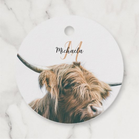 Hoogland koe portret eigen naam initiaal monogram bedankjes labels (Achterkant)