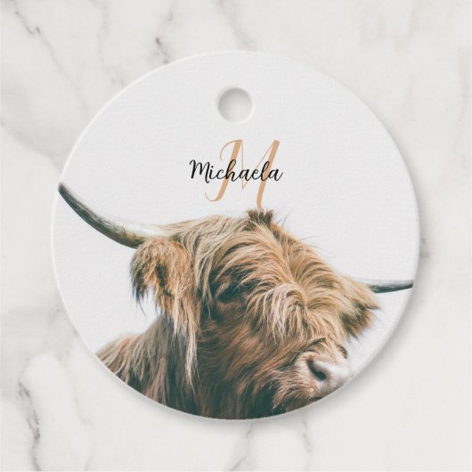 Hoogland koe portret eigen naam initiaal monogram bedankjes labels (Voorkant)