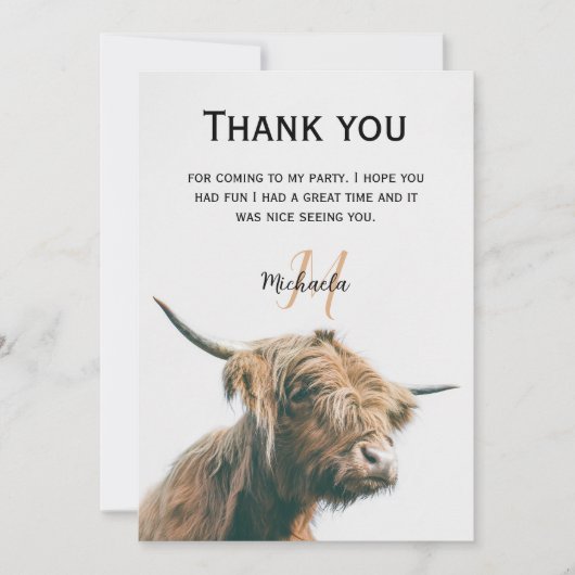 Hoogland koe portret eigen naam initiaal monogram bedankkaart (Voorkant)