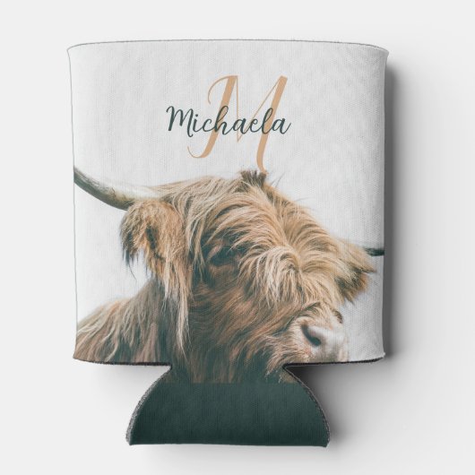 Hoogland koe portret eigen naam initiaal monogram blikjeskoeler (Achterkant)