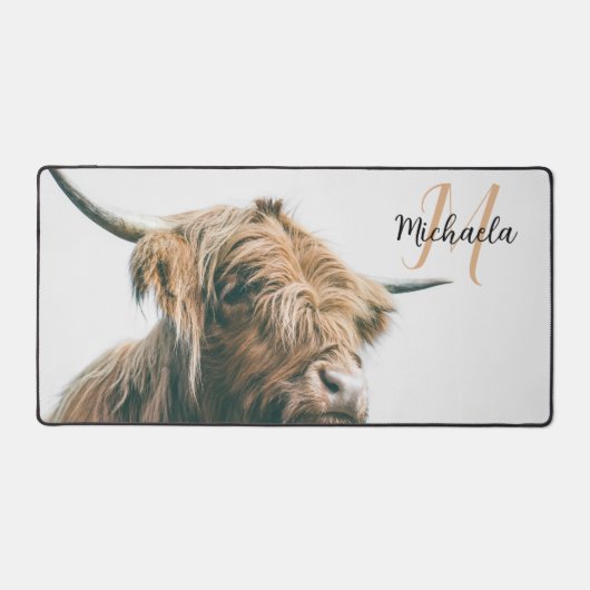 Hoogland koe portret eigen naam initiaal monogram bureaumat (Voorkant)