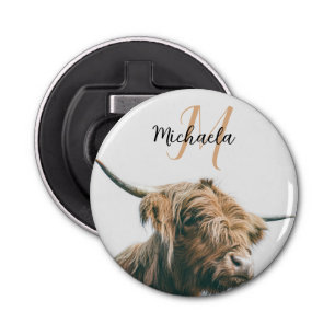 Hoogland koe portret eigen naam initiaal monogram button flesopener