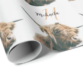 Hoogland koe portret eigen naam initiaal monogram cadeaupapier (Rol Hoek)