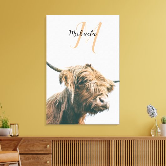 Hoogland koe portret eigen naam initiaal monogram canvas afdruk (Insitu (Woonkamer))