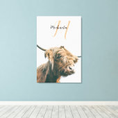 Hoogland koe portret eigen naam initiaal monogram canvas afdruk (Insitu (Houten vloer))