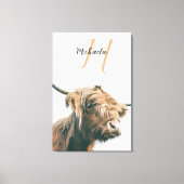 Hoogland koe portret eigen naam initiaal monogram canvas afdruk (Voorkant)