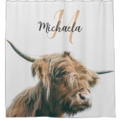 Hoogland koe portret eigen naam initiaal monogram douchegordijn (Voorkant)