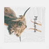 Hoogland koe portret eigen naam initiaal monogram fleece deken (Voorkant (Horizontaal))